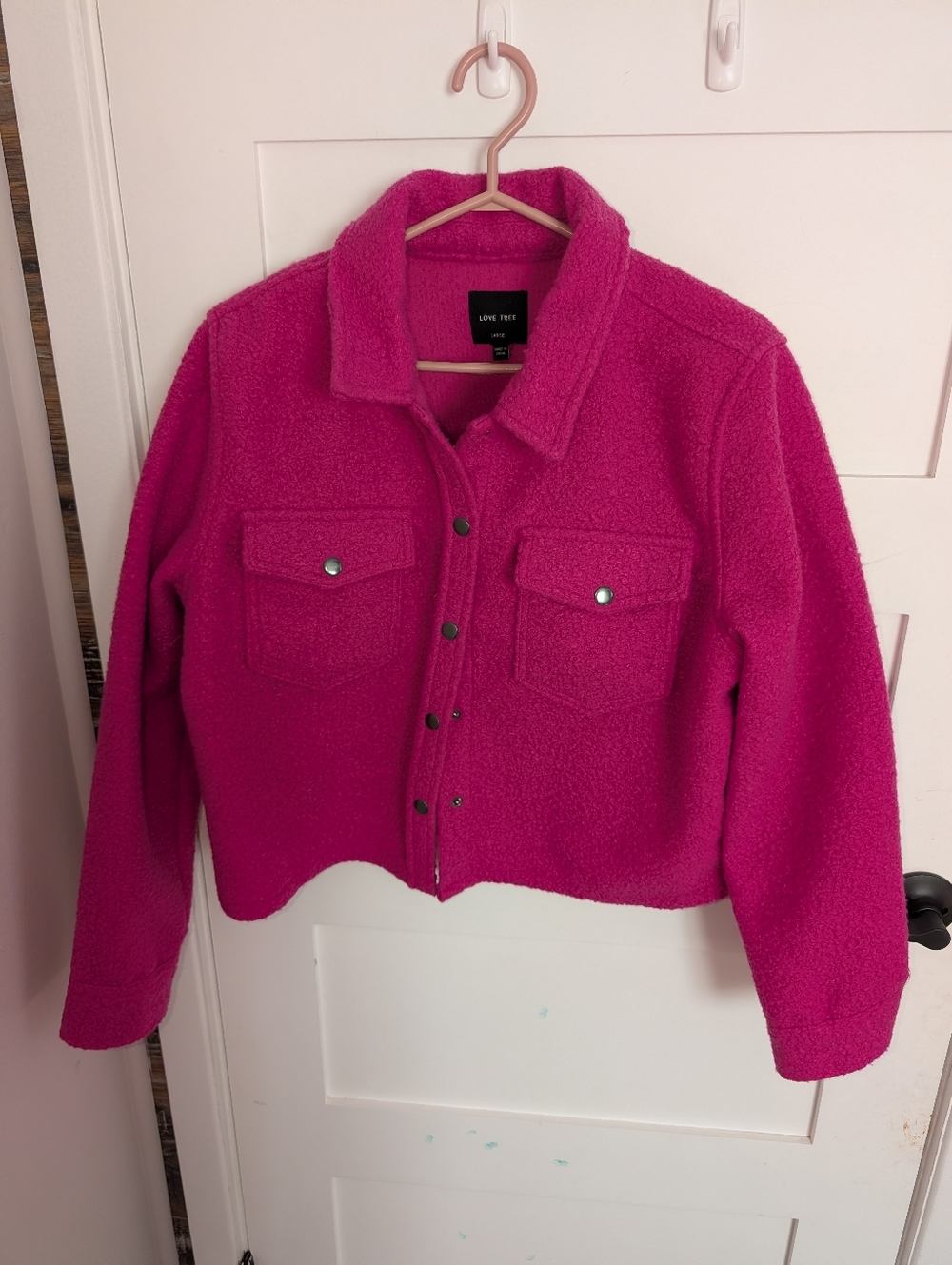 Love Tree Bright Fuchsia Sherpa Button-Front Jacket Nwot